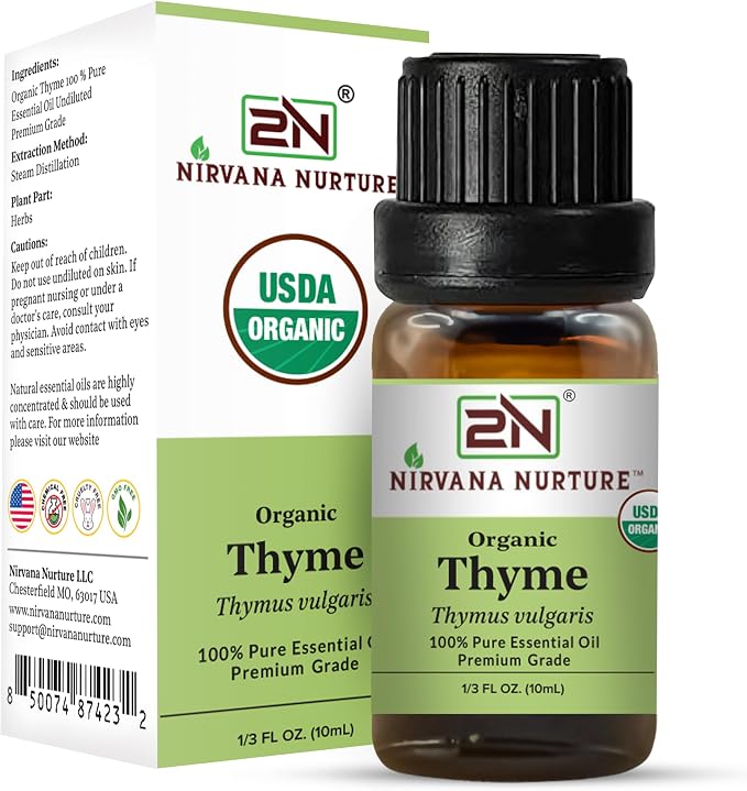Thyme Essential Oil, USDA Certified Organic, 100% Pure Undiluted, Aromatherapy Oil for Diffuser, Hair & Skin Care