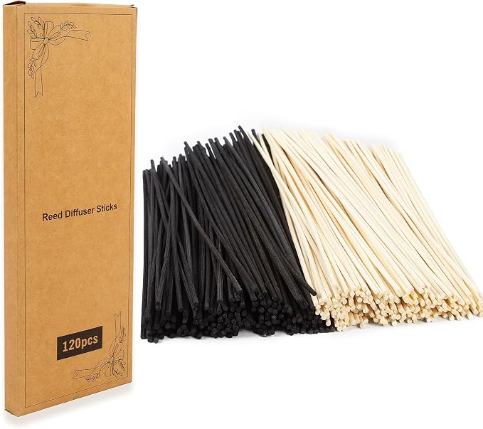 120PCS Reed Diffuser Sticks 7.5in/19CM Replacements Sticks for Home,SPA (Black and Natural)