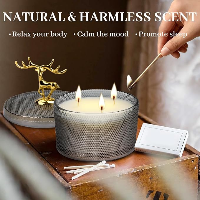 Multper Sandalwood Scented Candle Gift for Women - 10.58 oz 3 Wicks Natural Soy Wax Large Candle, 50-Hour Burn Time Aromatherapy Candle for Home & Relaxation, Gift for Mom On Mother's Day