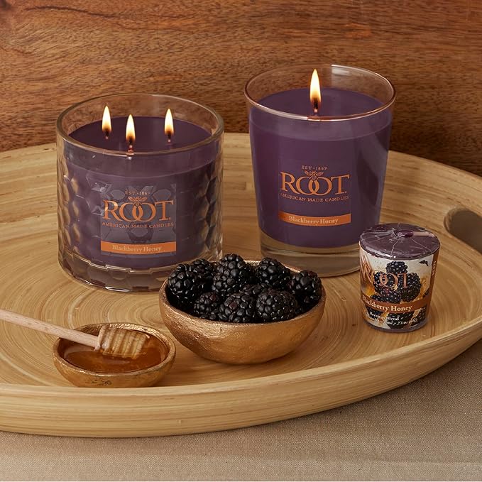 Root Candles Scented Candles Honeycomb Beeswax Blend Premium Handcrafted Candle, Large Veriglass, BlackBerry Honey