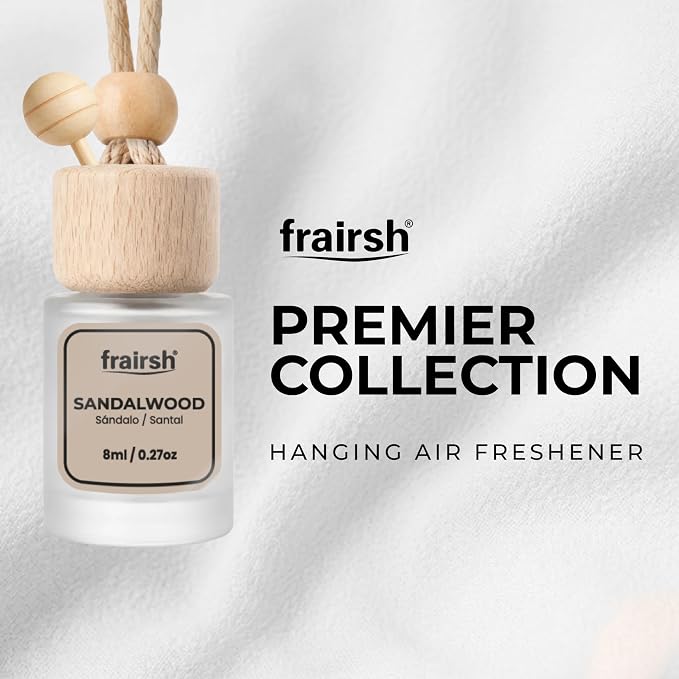 Hanging Car Air Freshener 3 Count, 8 ml Each, Sandalwood Scent, Natural Odor Eliminator Essential Oil Diffuser, Gentle Soft Elegant Non-Overpowering Fragrance