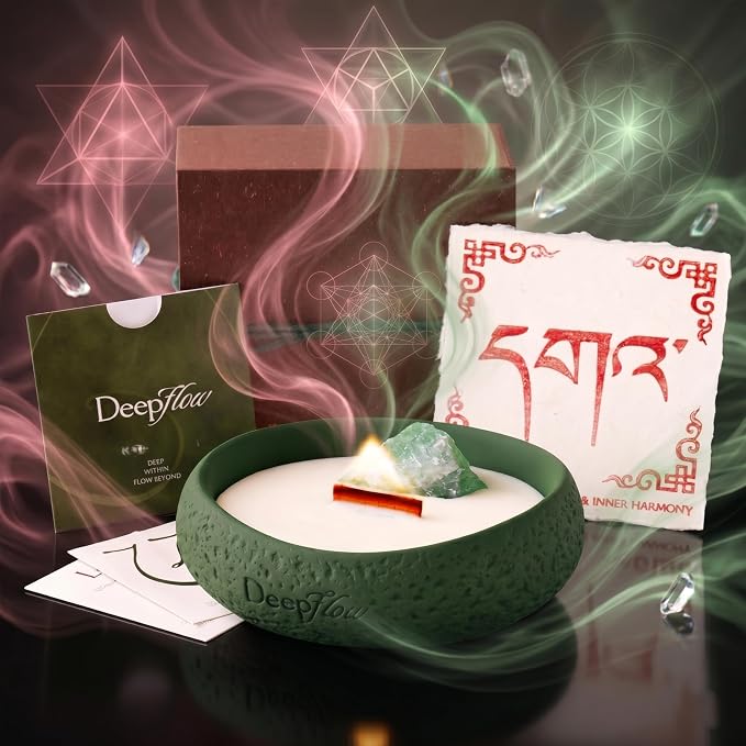 DEEP FLOW Emotional Healing Candle, Green Fluorite・Heart Chakra Harmony Candle (Love Flow)