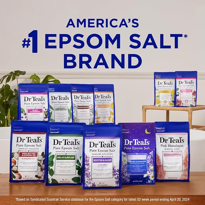 Dr Teal's Epsom Salt Soaking Solution, Soothe & Sleep, Lavender, 3lbs (Pack of 4)