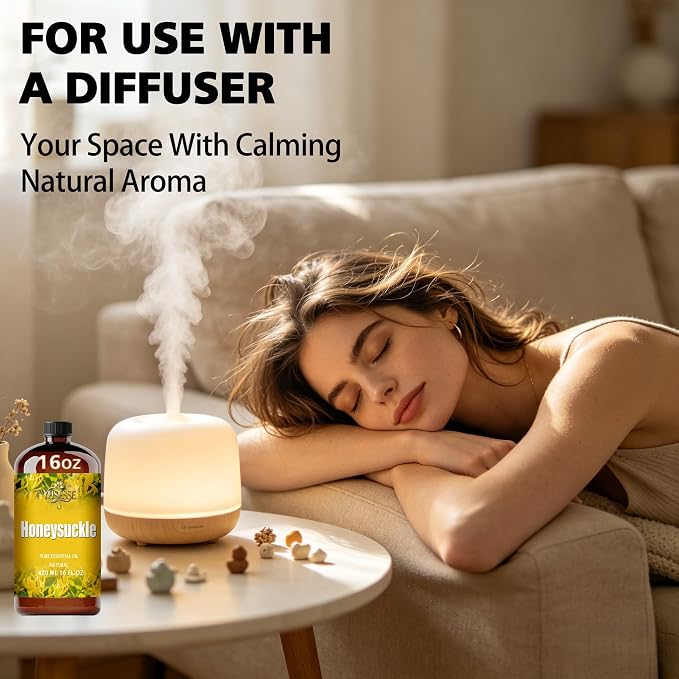 Honeysuckle Essential Oil, Honeysuckle Oil 16 Fl Oz 480ml for Diffuser Yoga Soap & Candle Making – with 0.33 Oz Roller Ball & Funnel YHSESSE Essential Oils
