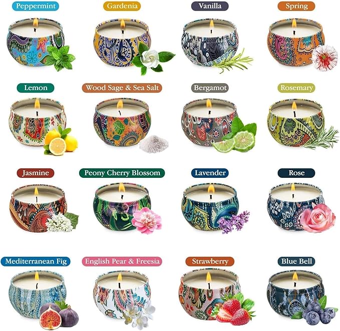YOROXRG Set 16 Pack Scented Candles Gifts Soy Wax Travel Tin Jar Candles for Home 2.5 OZ Scented Candles for Mom for Christmas, Birthday, Thanksgiving, Mother's Day…