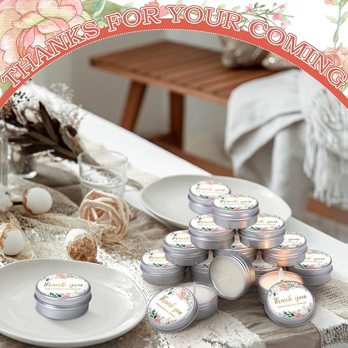 MTLEE 50 Pcs Pink Floral Wedding Candles Gift Favors for Guests 1 Oz Lavender Scented Soy Wax Aromatherapy Candle Favors for Bridal Shower Rustic Wedding Party Guests(Boho Floral)