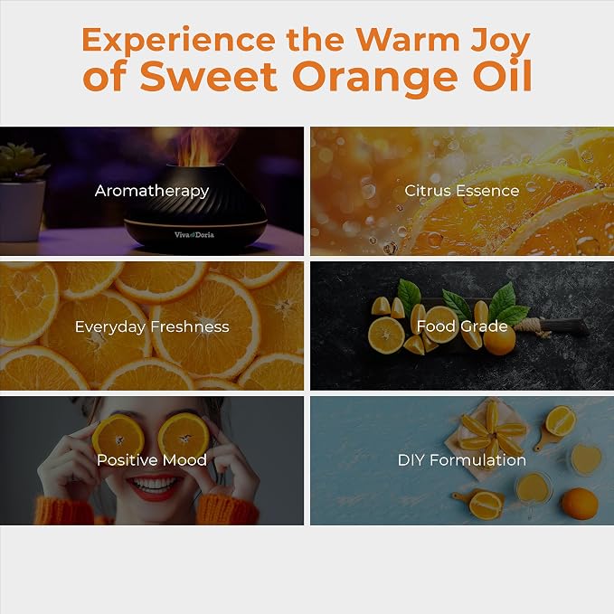 Viva Doria 100% Pure Sweet Orange Essential Oil, Undiluted, Food Grade, USA Orange Oil, 30 mL (1 Fl Oz)