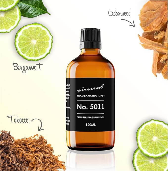 AirScent No. 5011 Perfume Dupe Diffuser Oil Inspired by Labo’s Noir Twenty Nine - Cedarwood Bergamot Tobacco - Fragrance Oil Blend for Ultrasonic and Waterless Diffusers and Crafting - 120 mL