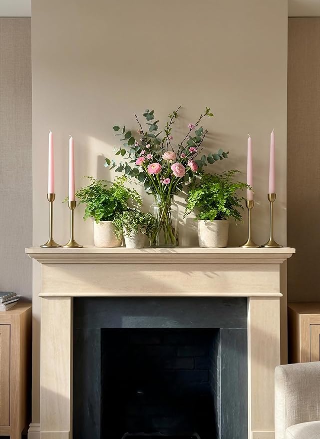 10" Classic Taper Candles, Pale Pink, 4-Pack, 7-8 Hours Long Burning, Unscented Tall Candlesticks
