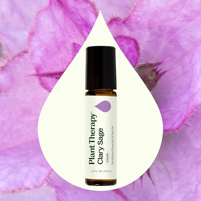 Plant Therapy Clary Sage Pre-Diluted Essential Oil Roll-On 10 mL (1/3 oz) 100% Pure, Natural Calming Aromatherapy for Sleep, Hair, Skin, and Women’s Health