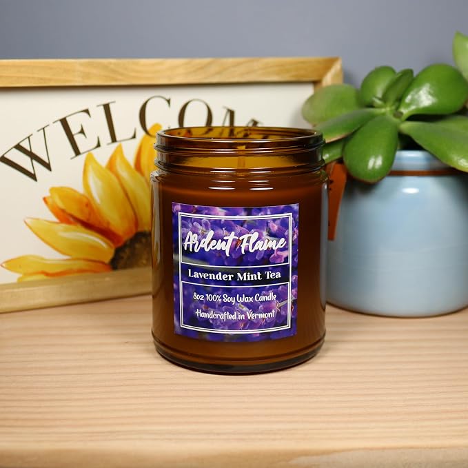 Candles | Lavender Mint Tea | 100% Natural Soy Wax Candle for Home Decor | Highly Scented | Premium Fragrance | Handmade in Vermont, USA | 8 oz | Long Lasting | Gift for Women and Men