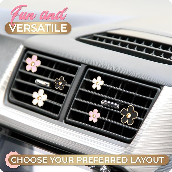 Automotive Colorful Car Decoration - Air Vent & AC Outlet Clips - Air Freshener & Interior Car Decor for Girls & Women (Black, White, Light Pink, Lavender, Eucalyptus, Jasmin)
