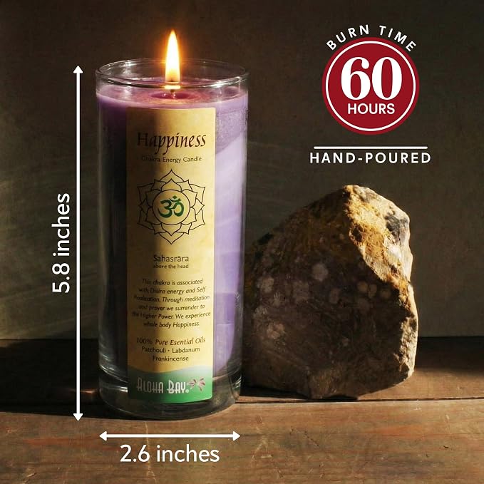 Premium Scented Candle Hand Made Chakra Energy Jar | 11 Oz Jar | Happiness, Sahasrara| Yoga, Prayer & Meditation Candle | Long Burn 60 Hours | Essent.Oils Patchouli, Labdanum, Frankincense | Aloha Bay