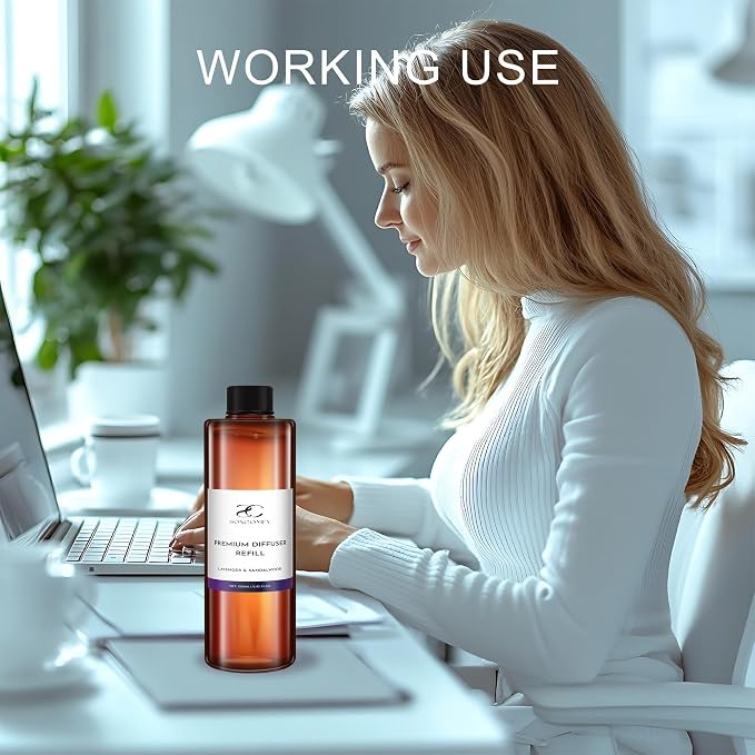 Diffuser Oil Refill, 250ml / 8.45 fl oz, Lavender & Sandalwood - Reed & Aromatherapy Diffuser Oil, Long-Lasting Home Fragrance, Sweet Orange & Cedarwood Notes