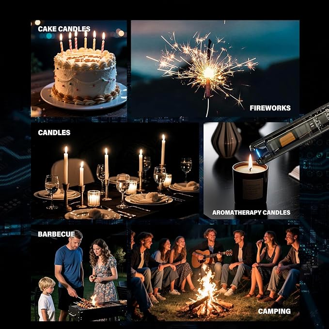 KTEBO 2 Pack Electric Candle Lighters - Rechargeable USB-C Arc Lighters with LED Display & Transparent See-Through Tech Design, Windproof Long Lighter for Candles,BBQ,Camping,Stoves,Stocking Stuffers