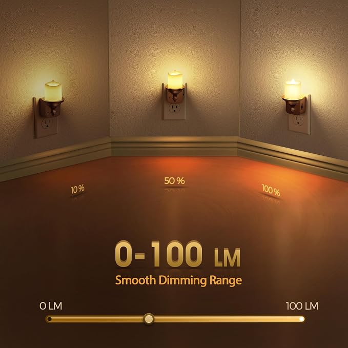 Briignite Candle Night Light, Night Lights Plug into Wall 2 Pack, LED Vintage Night Light with Light Sensor, 0-100LM Dimmable Nightlight Plug in, 3000K Soft White Nightlight for Kids Hallway Bathroom