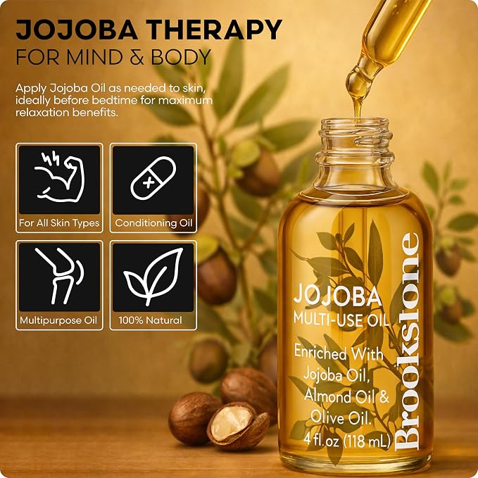 Brookstone Jojoba Multi-Use Essential Oil - Enriched with Jojoba, Almond & Olive Oil - Body, Hair & Skincare Oil