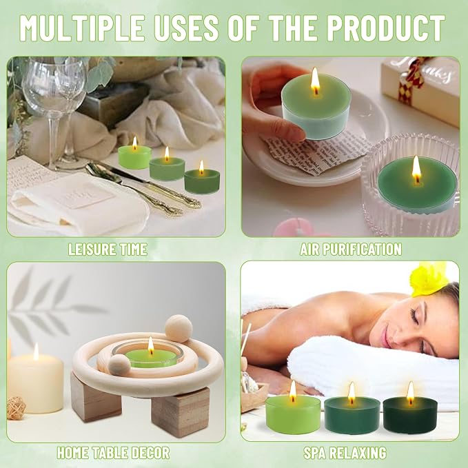 Scented Tea Light Candles 12 Pack Gradient Green Hand Poured Smokeless Small Round Candles in Clear Cups for Romantic Dinners Wedding Centerpieces Cozy Evenings