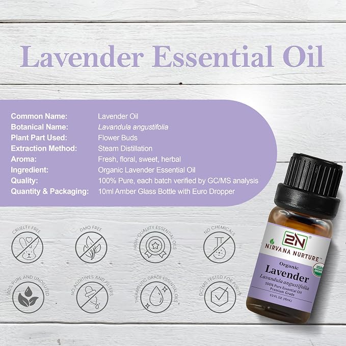 Lavender Essential Oil, USDA Certified Organic, 100% Pure Undiluted, Aromatherapy Oil for Diffuser, Hair & Skin Care