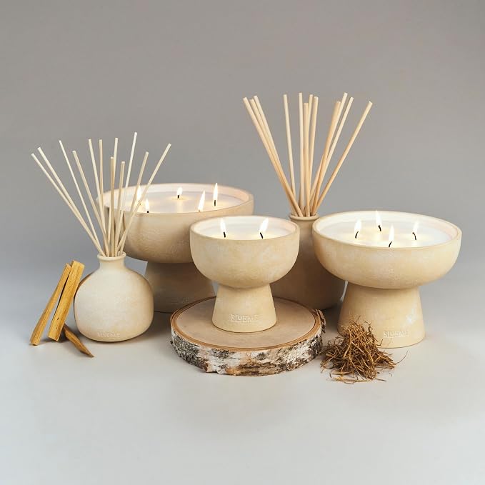 Blueme Spiritual Candle Refill | Palo Santo & Vetiver | 4 Wick - Contains Essential Oil, Sustainable, Hand Finished, Hand Poured, Luxury Refill, Natural Cotton Wick, Soy-Wax Blend | Large 24 oz