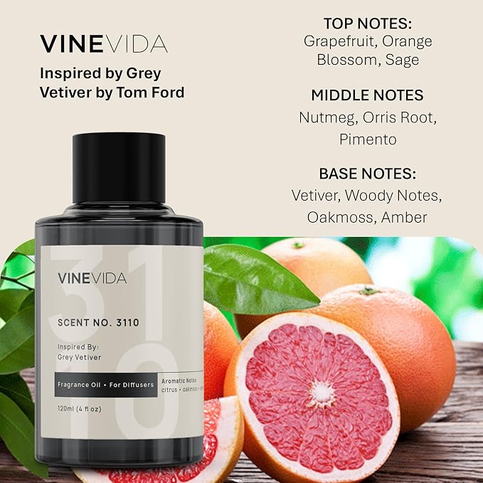 VINEVIDA [4 Oz] Inspired by: Grey Vetiver; Diffuser Oil Refill | Premium Scent Diffuser Oil for Home | Non-Toxic Fragrance