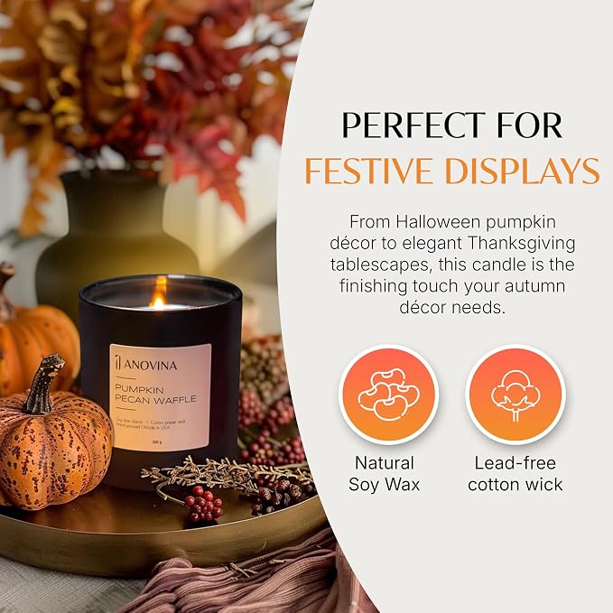 Anovina Pumpkin Candle – Fall Scented Candle with Premium Soy Wax Blend – Cozy Autumn & Holiday Gift Candle for Women and Men
