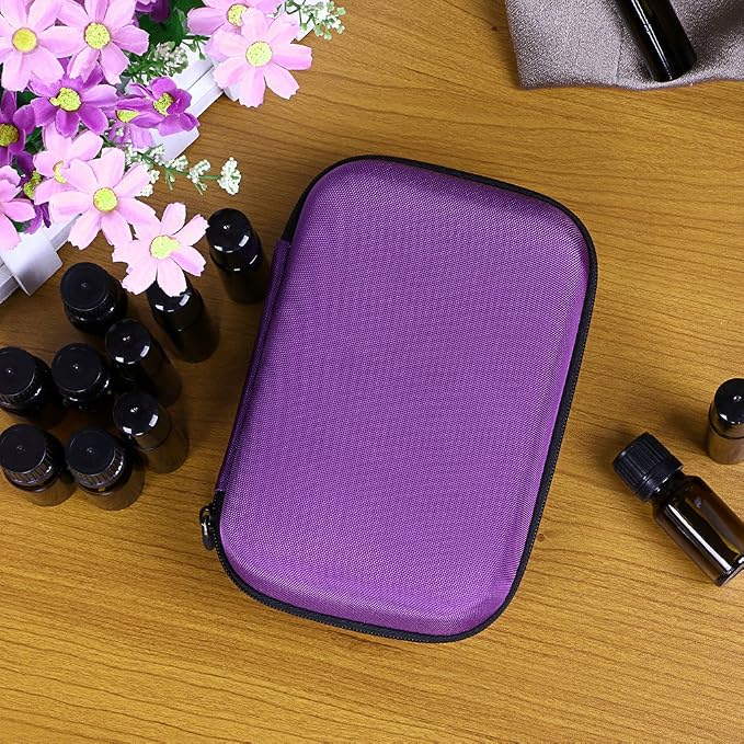Hipiwe Hard Shell Essential Oil Carrying Case Holds 12 Bottles (Can hold 5ml, 10ml, &10ml Rollers) Travel Size Essential Oils Bag Organizer Perfect for Essential Oils Bottle (Purple)