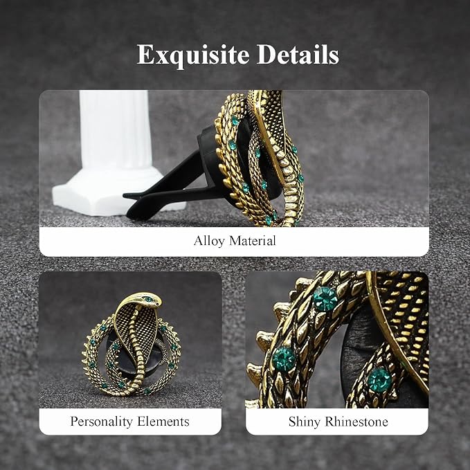 ORIESSE Air Vent Clips,1pc Cobra Car Air Freshener Vent Clip,Snake Badges Decals Car Accessories,Exotic Vintage Gold Alloy Rhinestone Vehicle Decorations for Jeep Truck