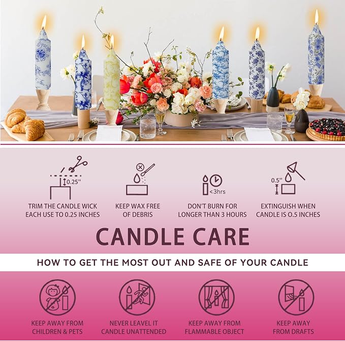 5 inch Short Candle Floral Candle Sticks Printed Candlestick Handmade Unscented Taper Candle 4 Pack Colorful Flower Tapered Candles for Home Dinner Wedding Holiday