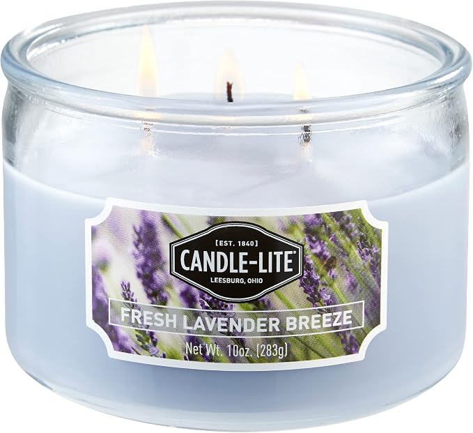 CANDLE-LITE Scented Fresh Lavender Breeze Fragrance, One 10oz. 3-Wick Aromatherapy Candle with 20-40 Hours of Burn Time, Light Purple Color, 10 oz