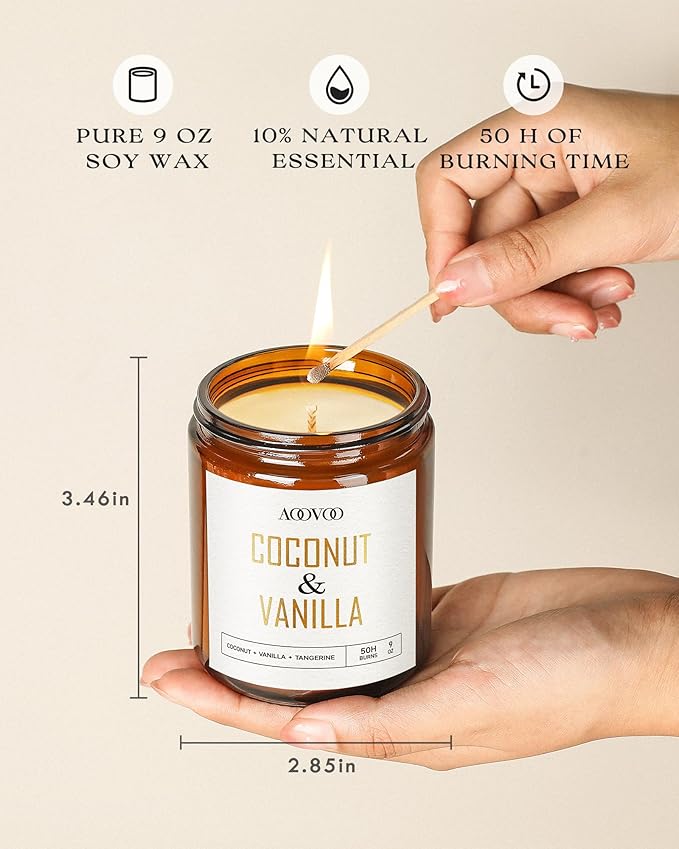 AOOVOO Coconut Vanilla Candles - 36 oz Scented Candles, Aromatherapy Candle, Soy Candle for Home Scented