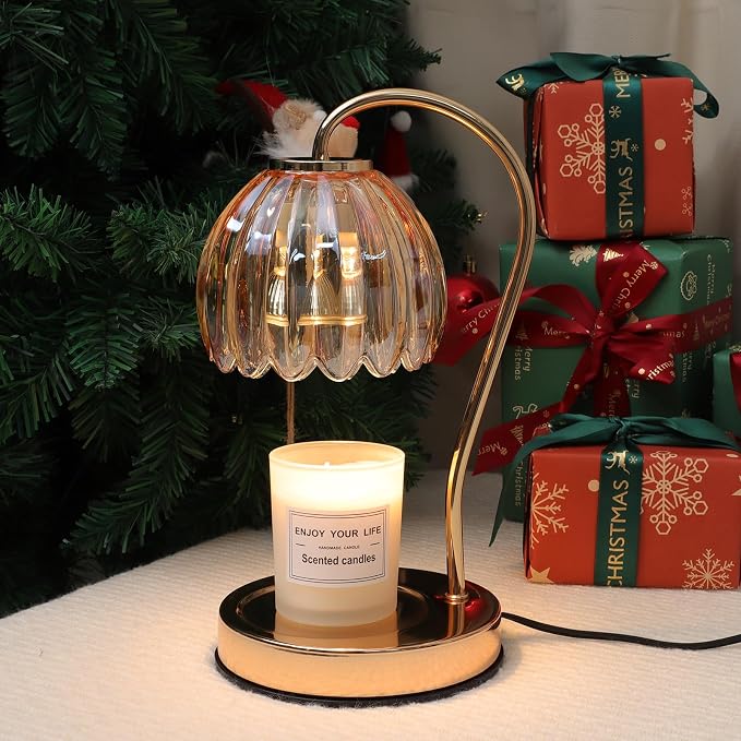 Candle Warmer Lamp with Timer & Dimmer, Modern Amber Candle Warming Lamp for Jar Candles, Scented Candle Wax Melt Warmer, Birthday Gift for Women, House Warming Gift New Home Bedroom Decor