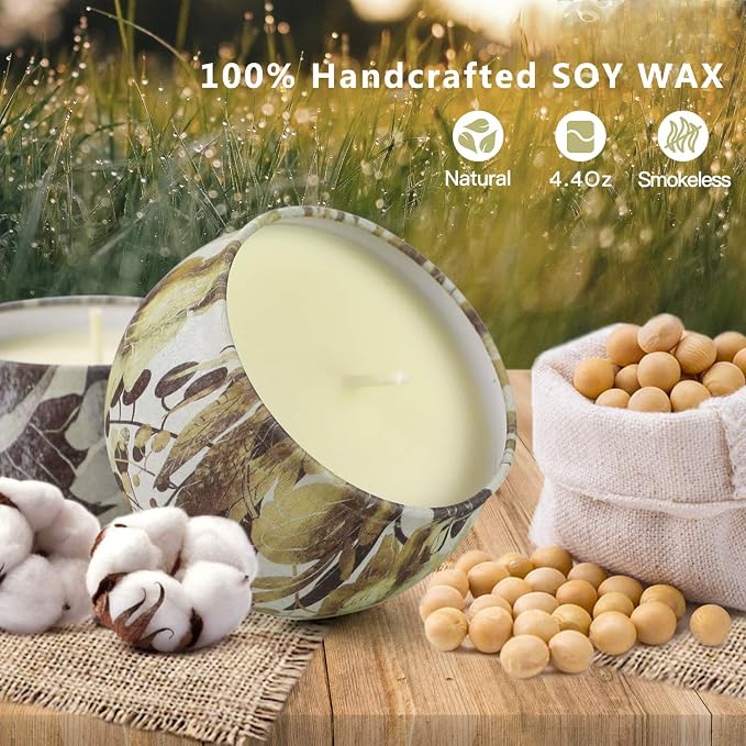 Scented Candles Gift Set, Aromatherapy Candles for Home Scented, 4.4 Oz Pack of 4 Tin Long Lasting Soy Candle, Birthday Gifts for Women Mom Bath Spa Meditation Bathroom Gift