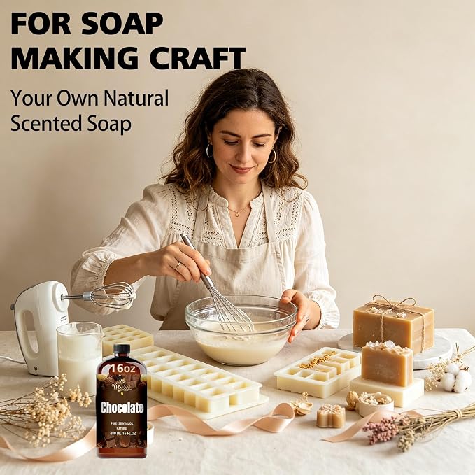 Chocolate Essential Oil, Chocolate Oil 16 Fl Oz 480ml for Diffuser Yoga Soap & Candle Making – with 0.33 Oz Roller Ball & Funnel YHSESSE Essential Oils