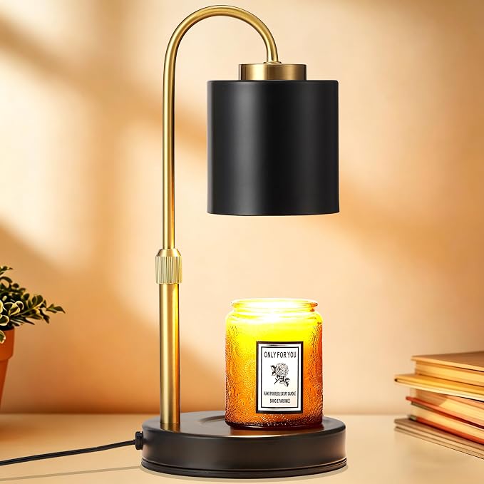 CASTLELIFE Candle Warmer Lamp with Timer & Dimmer, Height Adjustable Electric Wax Melt Warmer for Jar Candles, Gifts for Mom Home Decor, Black Gold