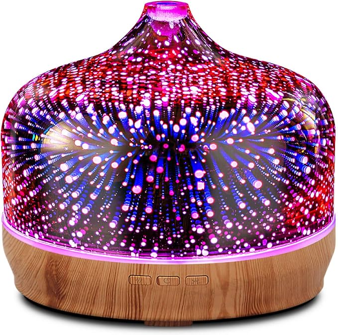 Porseme 500ml Essential Oil Diffuser 3D Glass Aromatherapy Ultrasonic Humidifier-Auto Shut-Off, Timer Setting, BPA Free for Home Hotel Yoga SPA Gift