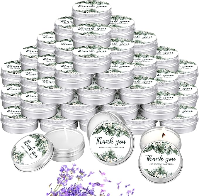 MTLEE 50 Pcs Wedding Candles Gift Favors for Guests 1 Oz Lavender Scented Soy Wax Aromatherapy Candle Favors for Bridal Shower Rustic Wedding Party Guests (Palm)