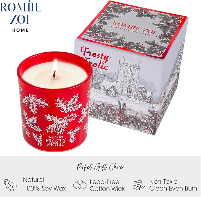 ROMIIE ZOI Christmas Scented Jar Candle - 6oz Soy Wax Candle - Frosty Frolic Infused with Pine Forest Aroma - with Beautiful Keepsake Box Special for Christmas/Holiday Gifts