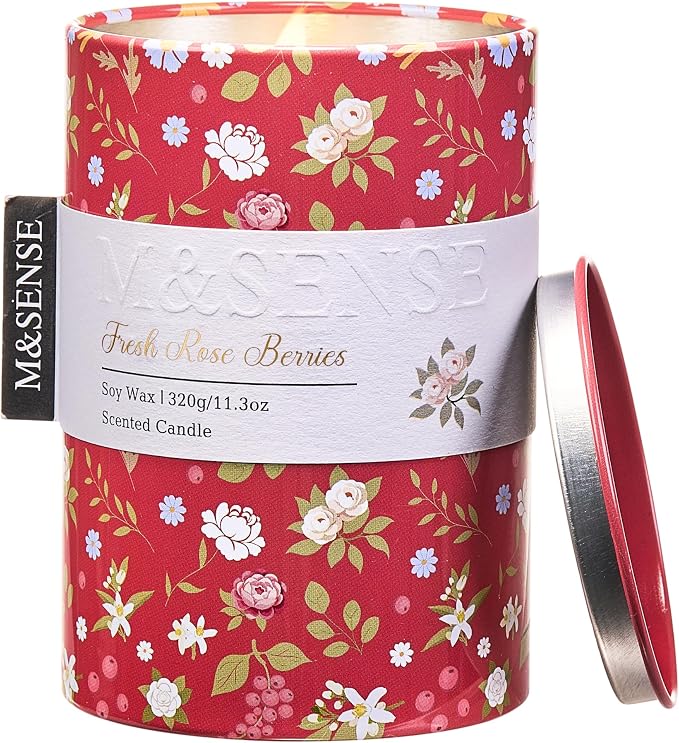 M&SENSE Spring Candle, Fresh Rose Berries Scented, 11.3 oz | Non-Toxin Soy Wax, Floral Candles Gift for Women, Up to 70 Hours Burning, Long-lasting Fragrance