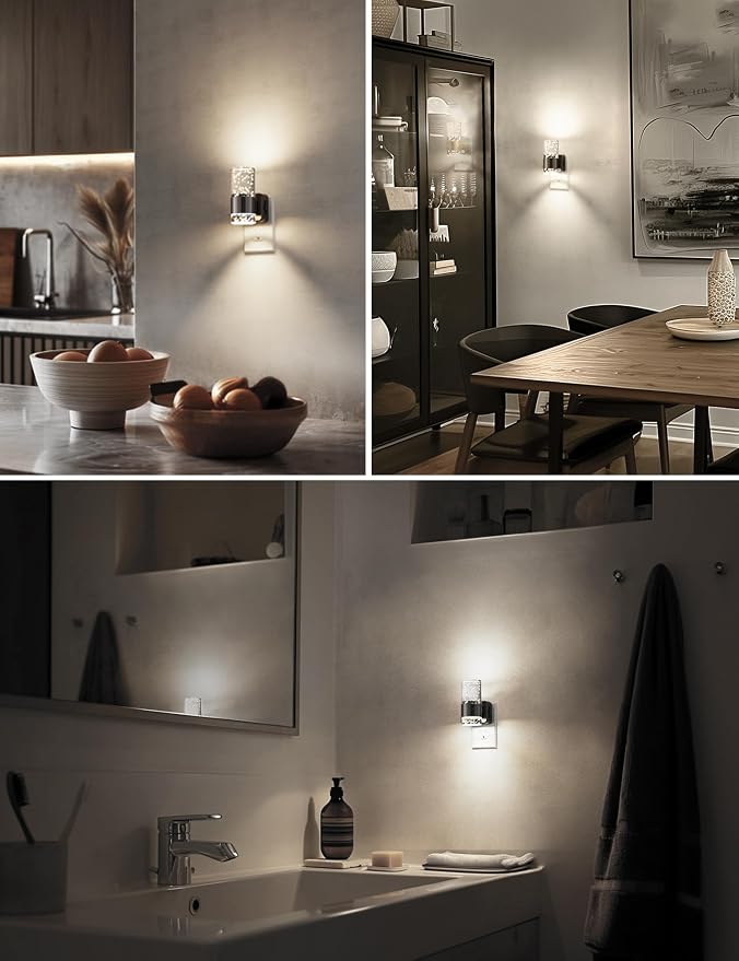 L LOHAS LED Night Light,Dimmable Night Lights Plug into Wall, Acrylic Nightlights with 0-100 LM Adjustable Brightness, 5000K Plug in Night Light with Dusk to Dawn Sensor, for Bathroom Hallway