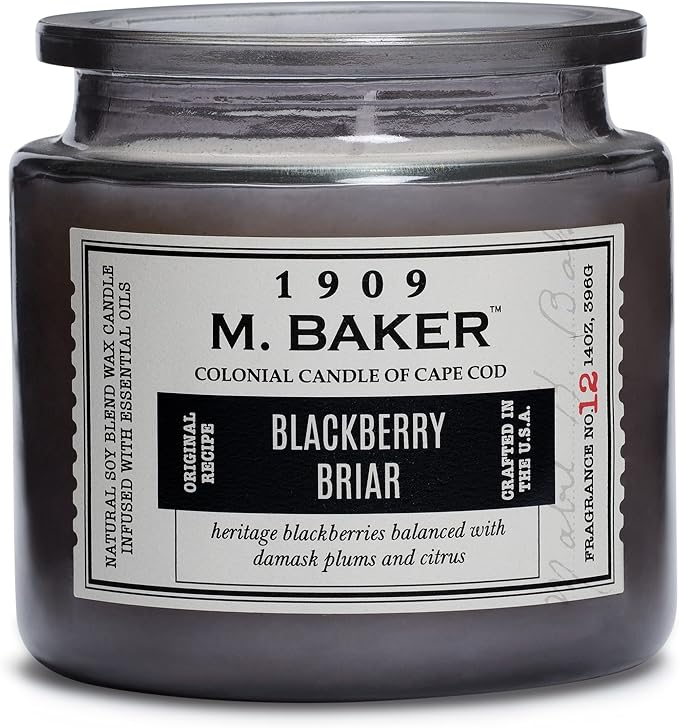 Colonial Candle BlackBerry Briar Scented Jar Candle | 2-Wick Natural Soy Blend Wax Candle for Home | Relaxing Aromatherapy Candle Infused with Essential Oils | M. Baker Apothecary Glass Jar Candle