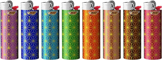 BIC Maxi Pocket Lighter, Special Edition Metallic Series, 8 Count Pack of Lighters
