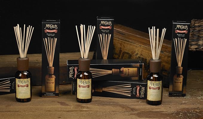 McCall’s Candles | Raspberry Lemon | Reed Diffuser Gift Set | USA-Poured Fragrance Oil | Vintage Reed Garden with Amber Glass Bottle | Raspberries and Lemon for a Tangy Mix.