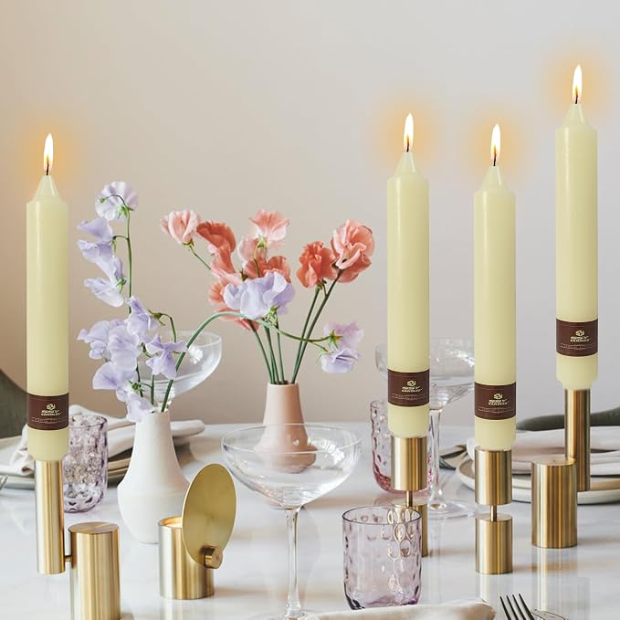 Ivory Taper Candles 9 inch - 4 Pack Fat Candle Taper Candles Dripless, Smokeless, Unscented Tall Candlesticks - Perfect for Home Decor, Weddings, and Special Occasions