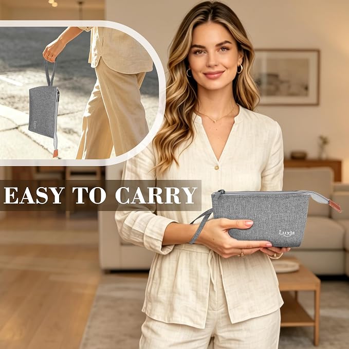 LUXJA Essential Oil Carrying Bag - Holds 8 Bottles (5ml-15ml, Also Fits for Roller Bottles), Portable Organizer for Essential Oil and Small Accessories, Gray