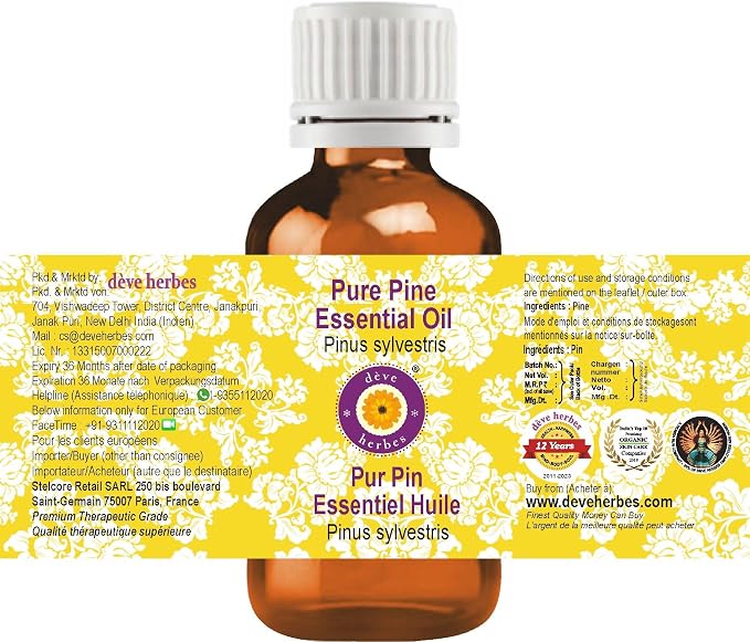 Deve Herbes Pure Pine Essential Oil (Pinus sylvestris) 100% Therapeutic Grade Steam Distilled 15ml (0.50 oz)