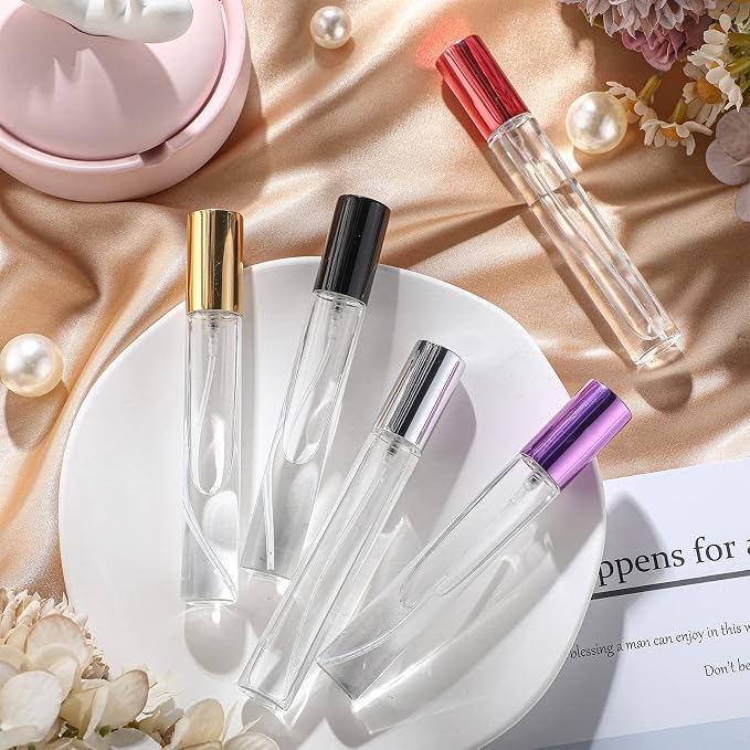 Yinder 25 Pcs 15ml Travel Spray Bottle Refillable Perfume Atomizer Bulk Glass Mini Cologne Perfume Bottles Empty Fine Mist Portable Small Sample Containers(Black, Red, Purple, Gold, Silver)