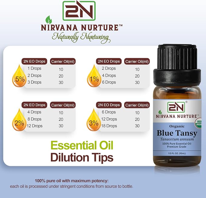 Blue Tansy Essential Oil, USDA Certified Organic, 100% Pure Undiluted, Aromatherapy Oil for Diffuser, Hair & Skin Care
