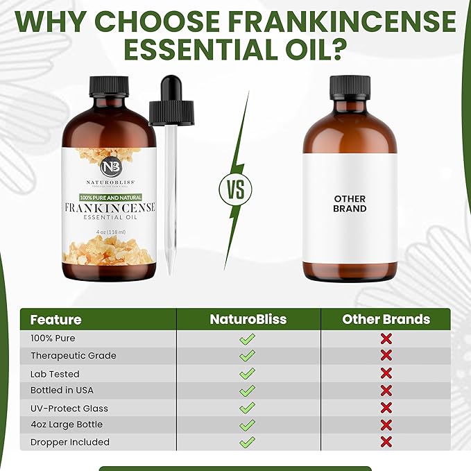 NaturoBliss 100% Pure Frankincense Essential Oil Therapeutic Grade Premium Quality (4 fl. oz) with Glass Dropper, Perfect for Aromatherapy
