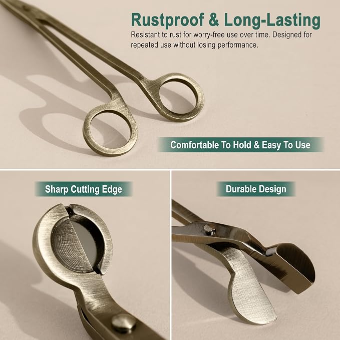 The Growing Candle Wick Trimmer, Stainless Steel Accessories for Candles, Cutter Kit for Trimming, Bronze